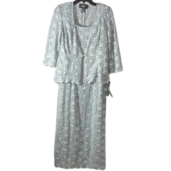 R & M Richards Silver Dress with Matching Jacket Size 6 - Picture 5 of 5